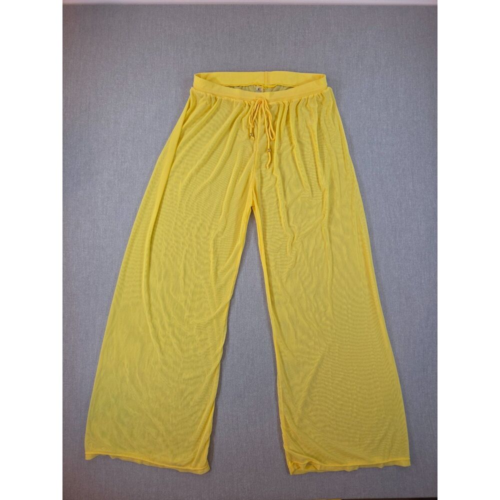 TiNiBiKiNi Yellow Sheer Mesh Swim Cover Up Pants Wide Leg Drawstring Size M